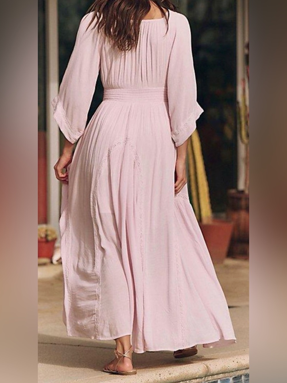 NWT Free People Dixie Maxi Dress Blush Pink V-Neck Large - Picture 2 of 7